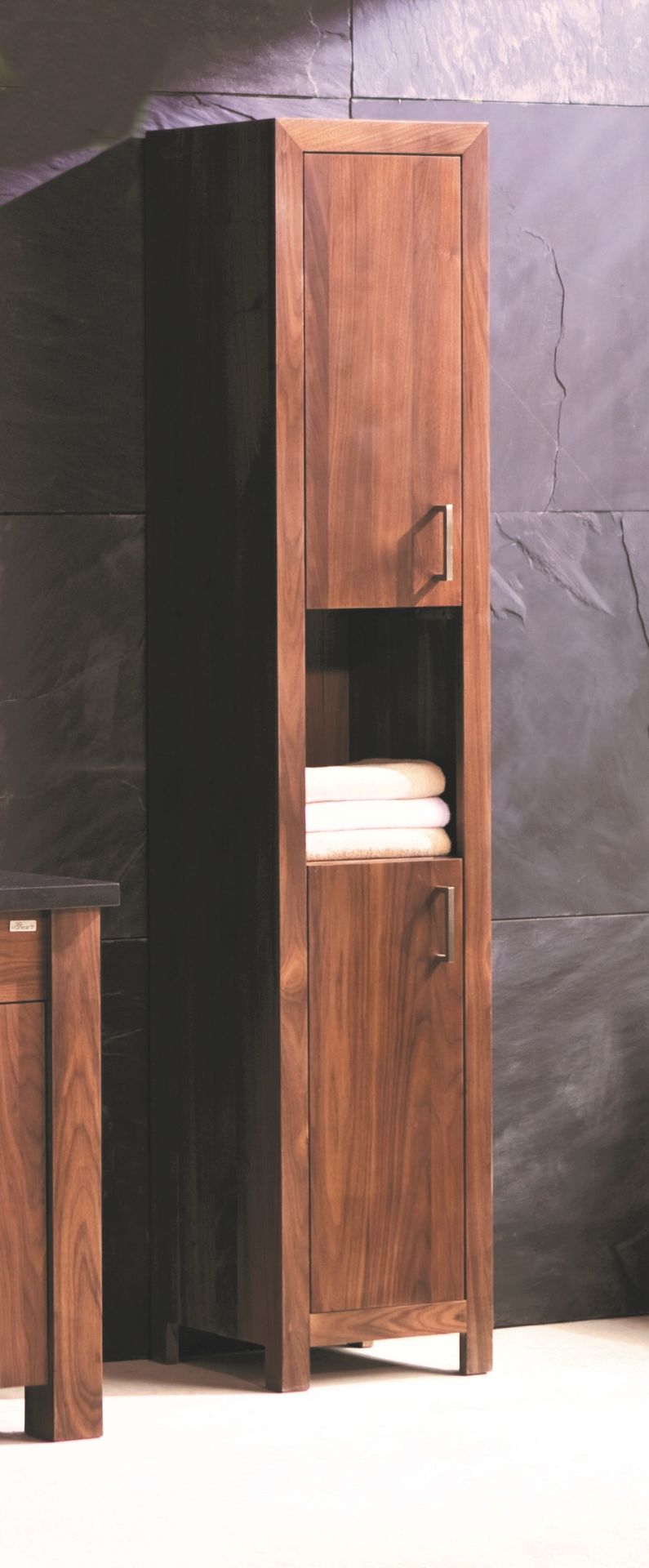 1 x Stonearth Freestanding Tallboy Bathroom Storage Cabinet - American Solid Walnut - RRP £996! - Image 3 of 14