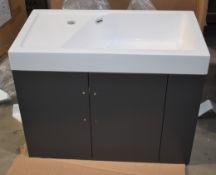 1 x Minko Contemporary Wall Mounted Vanity Unit With Wash Basin - Dark Grey Finish With Single