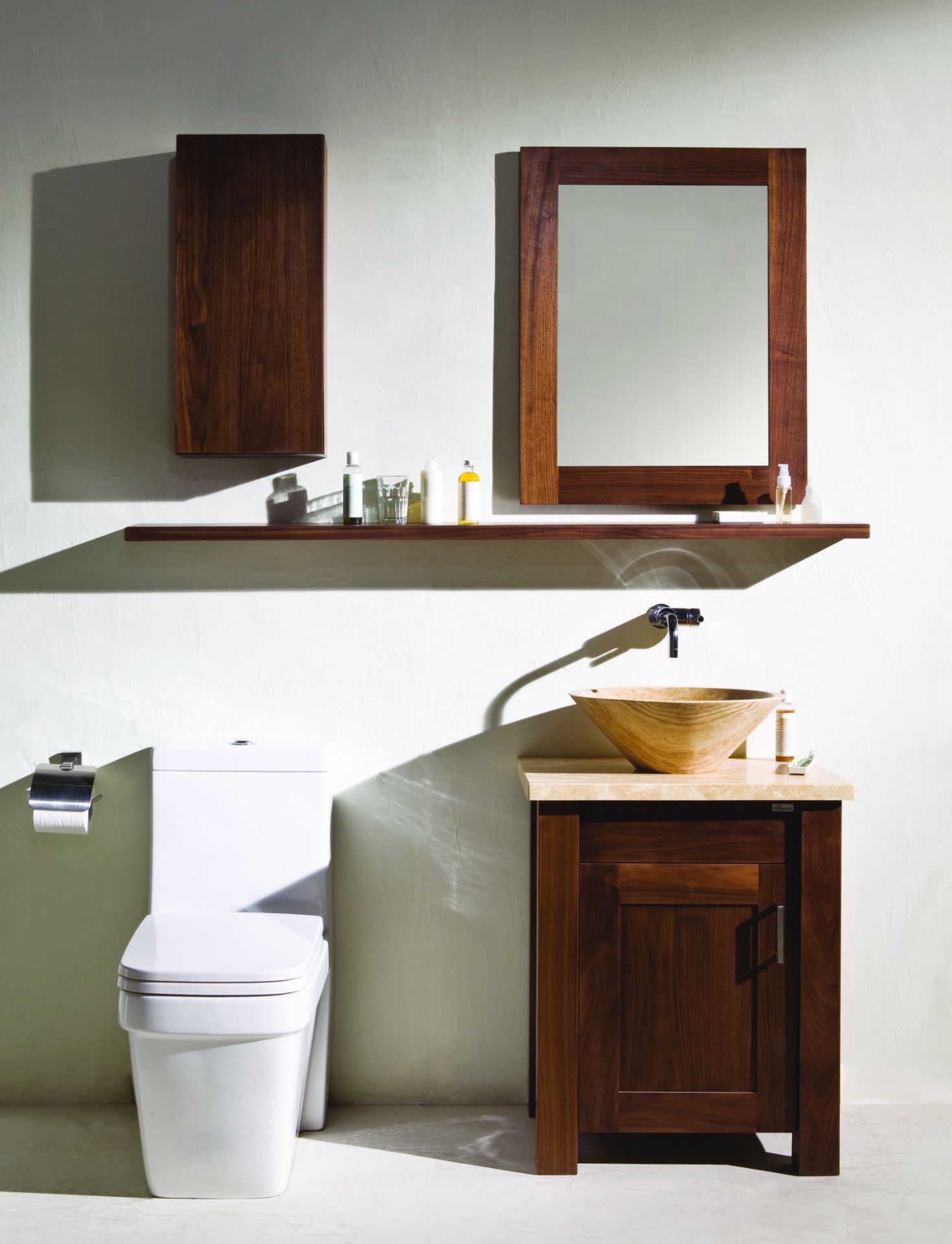 1 x Stonearth Bathroom Storage Shelf With Concealed Brackets - American Solid Walnut - Size: 600mm - Image 6 of 16