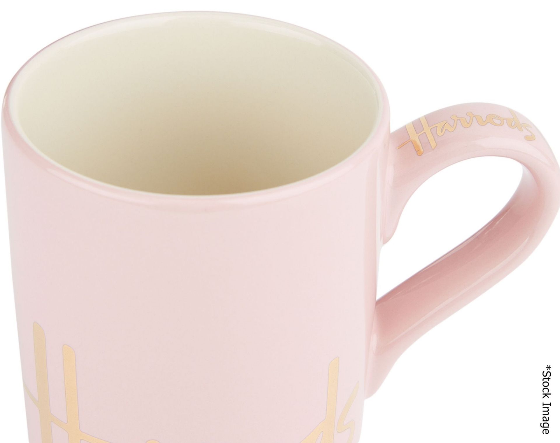 Set Of 6 x HARRODS Branded Mugs In Pink With Gold-Tone Logo Design - Dimensions: 9cm x 8cm - - Image 3 of 7