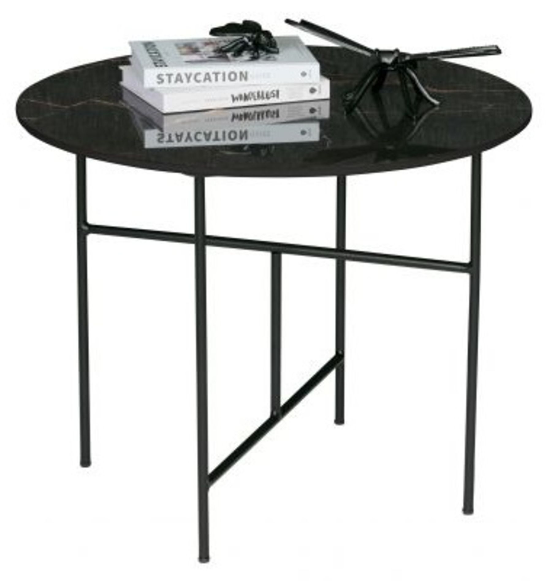 1 x VIDA Modern Round Coffee Table Featuring A Black Marbled Porcelain Tabletop - Produced By - Image 2 of 4