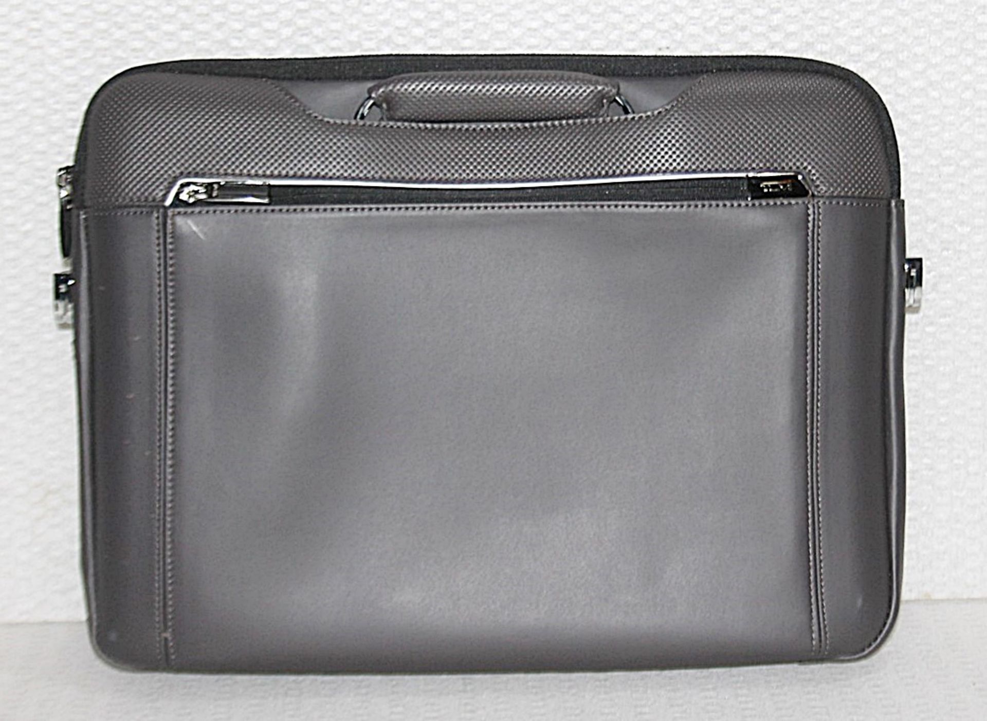 1 x TUMI Luxury Leather Slim Brief Case With Strap In A Taupe / Gunmetal Grey - Original Price £745 - Image 11 of 14