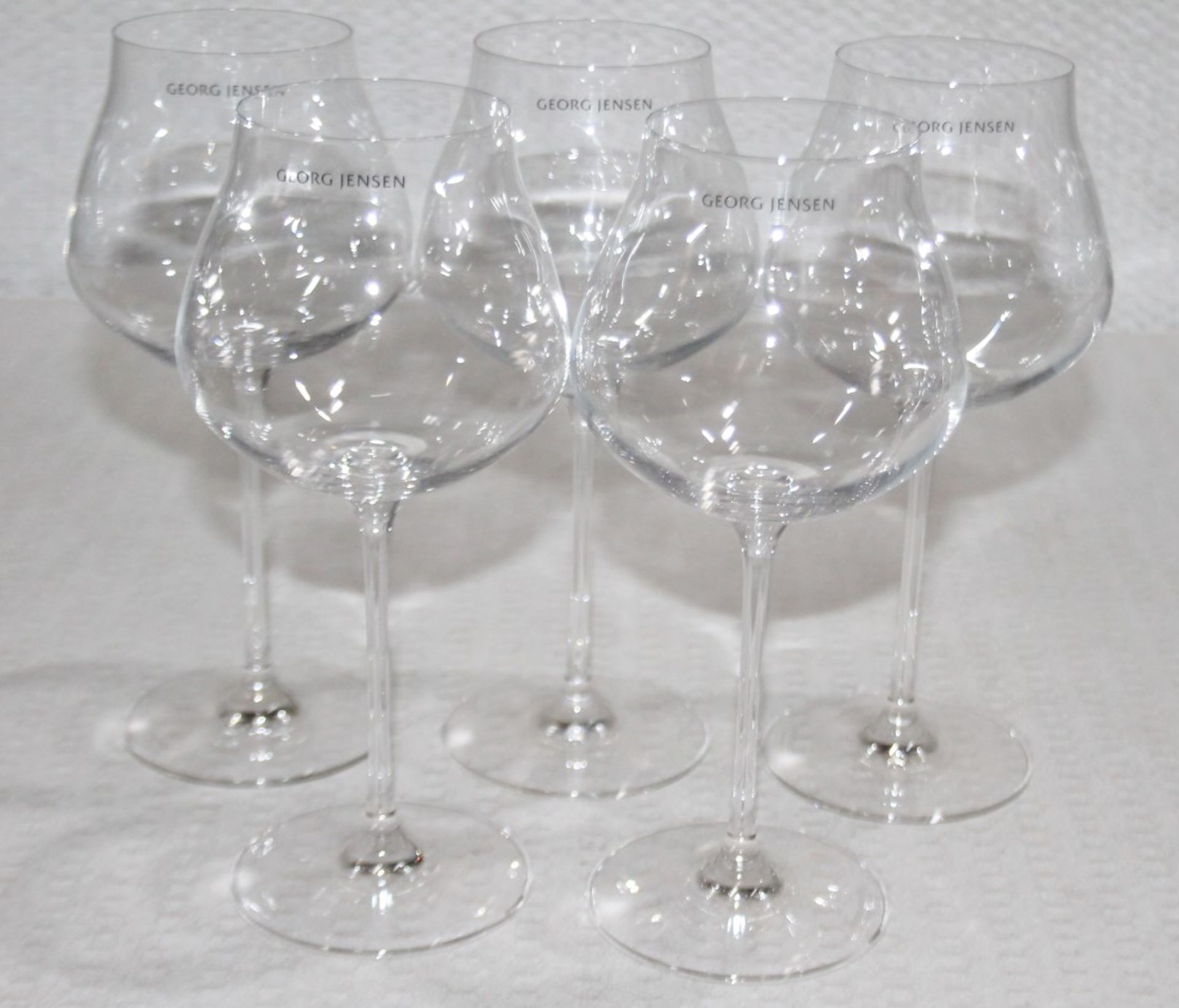 Set of 5 x GEORG JENSEN 'Sky' Crystal Red Wine Glasses (500ml) - Unused Boxed Stock - Ref: HAR276/ - Image 2 of 6