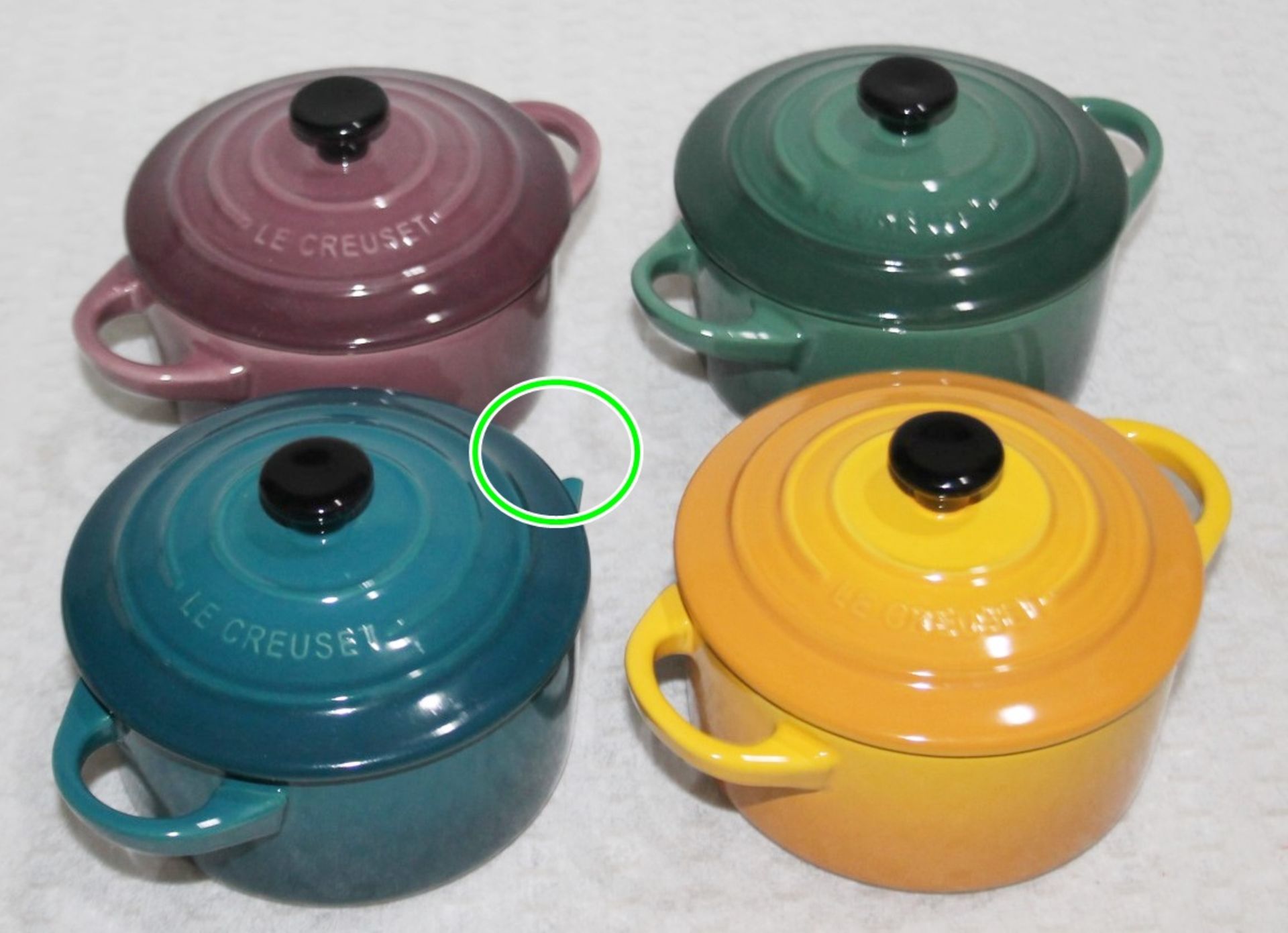 Set of 4 x LE CREUSET 'Botanique' Stoneware Mini Cocottes With Lids *Read Description* Ref: HAR282/ - Image 3 of 7