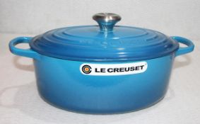 1 x LE CREUSET 'Signature' Enamelled Cast Iron 29cm Oval Casserole Dish In Blue - RRP £295.00