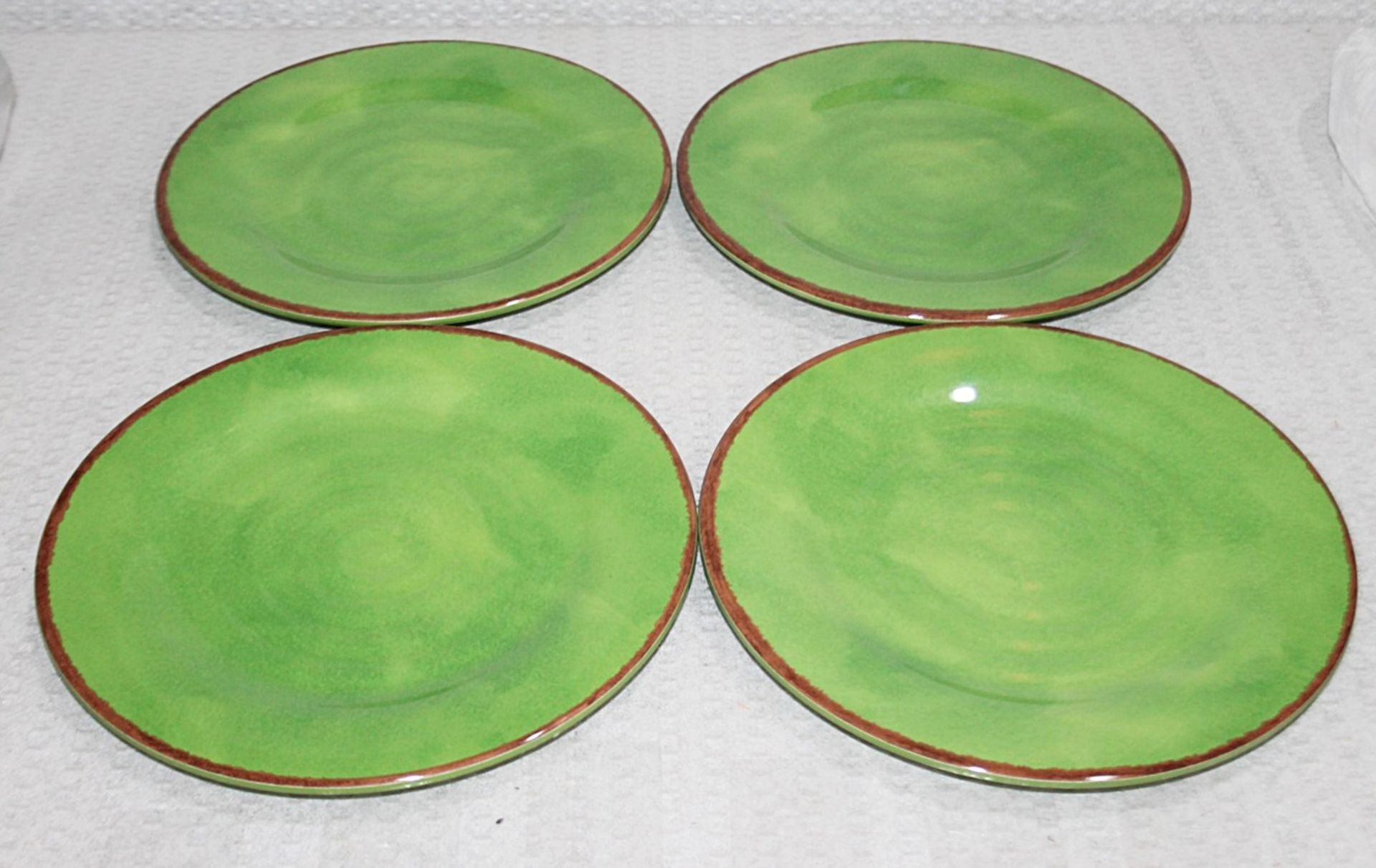 4 x MARIO LUCA GIUSTI 'Brunello Rimmed Swirl' Designer 26cm Melamine Dinner Plates In Green - Image 2 of 5