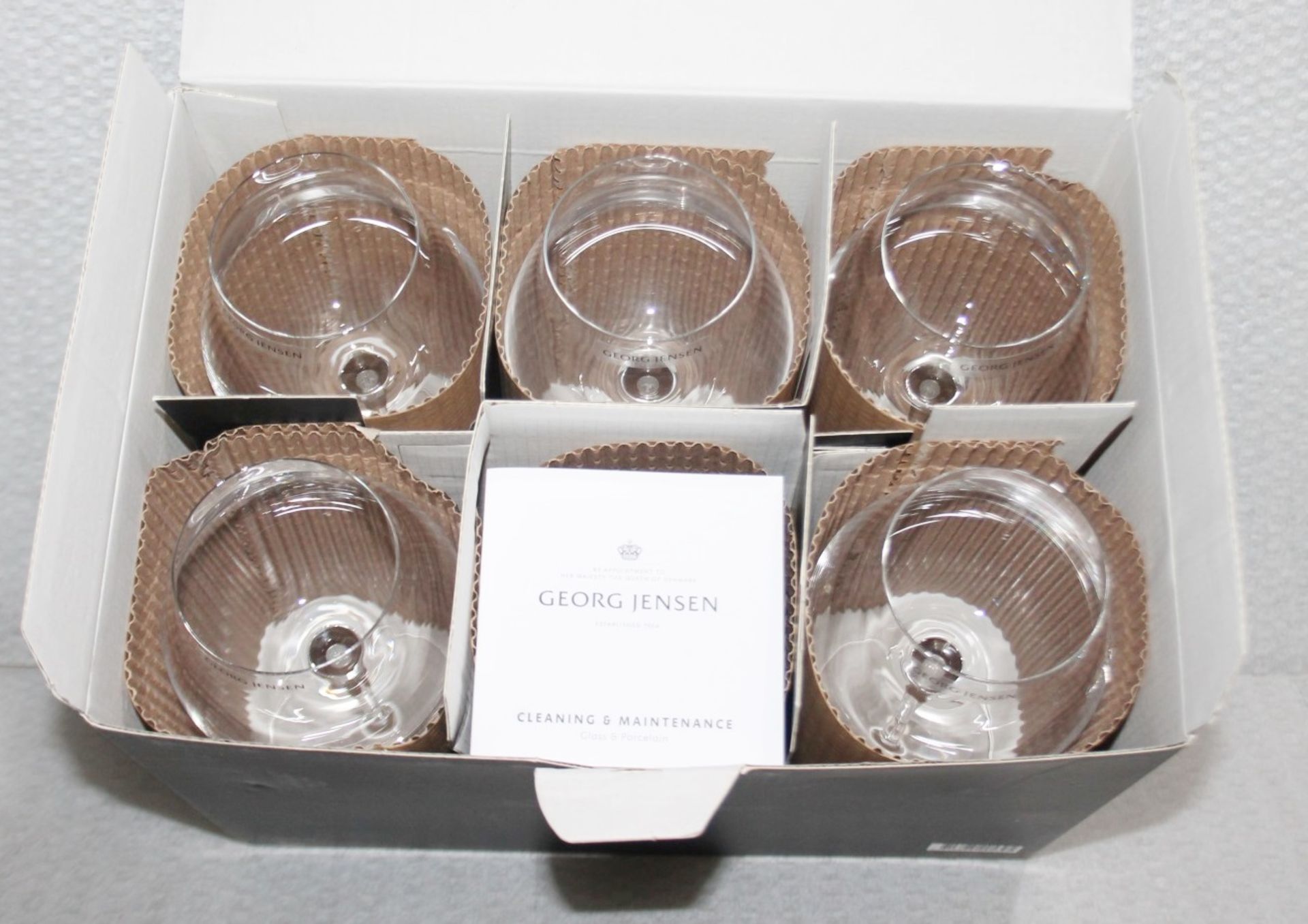 Set of 5 x GEORG JENSEN 'Sky' Crystal Red Wine Glasses (500ml) - Unused Boxed Stock - Ref: HAR276/ - Image 4 of 6