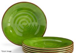 4 x MARIO LUCA GIUSTI 'Brunello Rimmed Swirl' Designer 26cm Melamine Dinner Plates In Green
