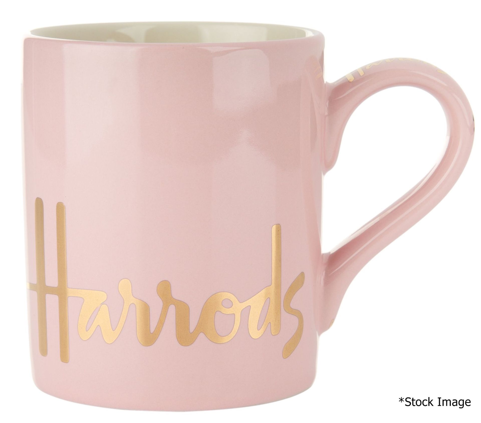 Set Of 6 x HARRODS Branded Mugs In Pink With Gold-Tone Logo Design - Dimensions: 9cm x 8cm - - Image 2 of 7