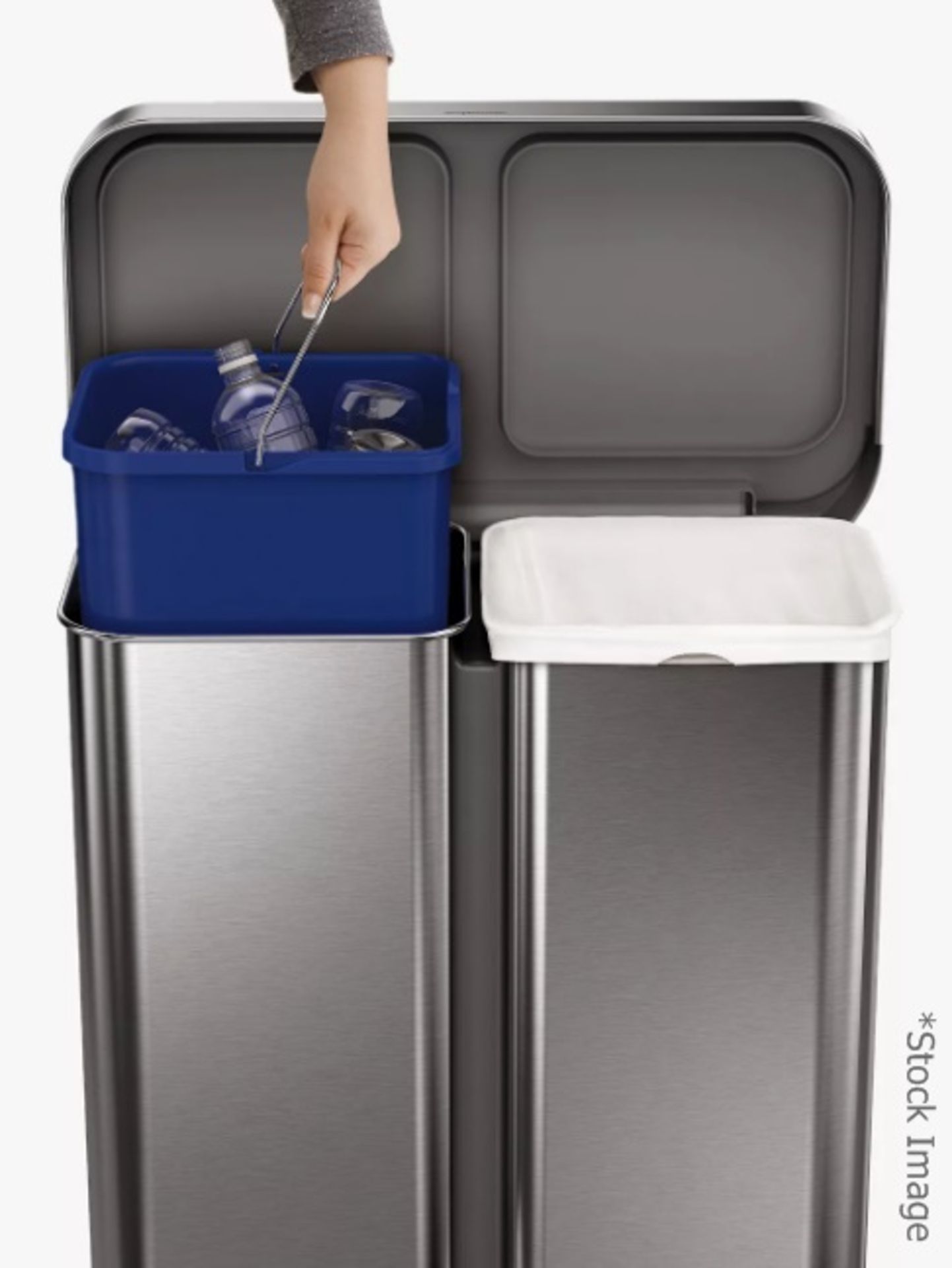 1 x SIMPLEHUMAN Dual Compartment Recycling Pedal Bin In Stainless Steel - Original Price £189.95 - Image 4 of 12