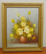 1 x Original Oil Painting Of Flowers On Board - Signed By The Artist - Dimensions: 25 x 30cm -