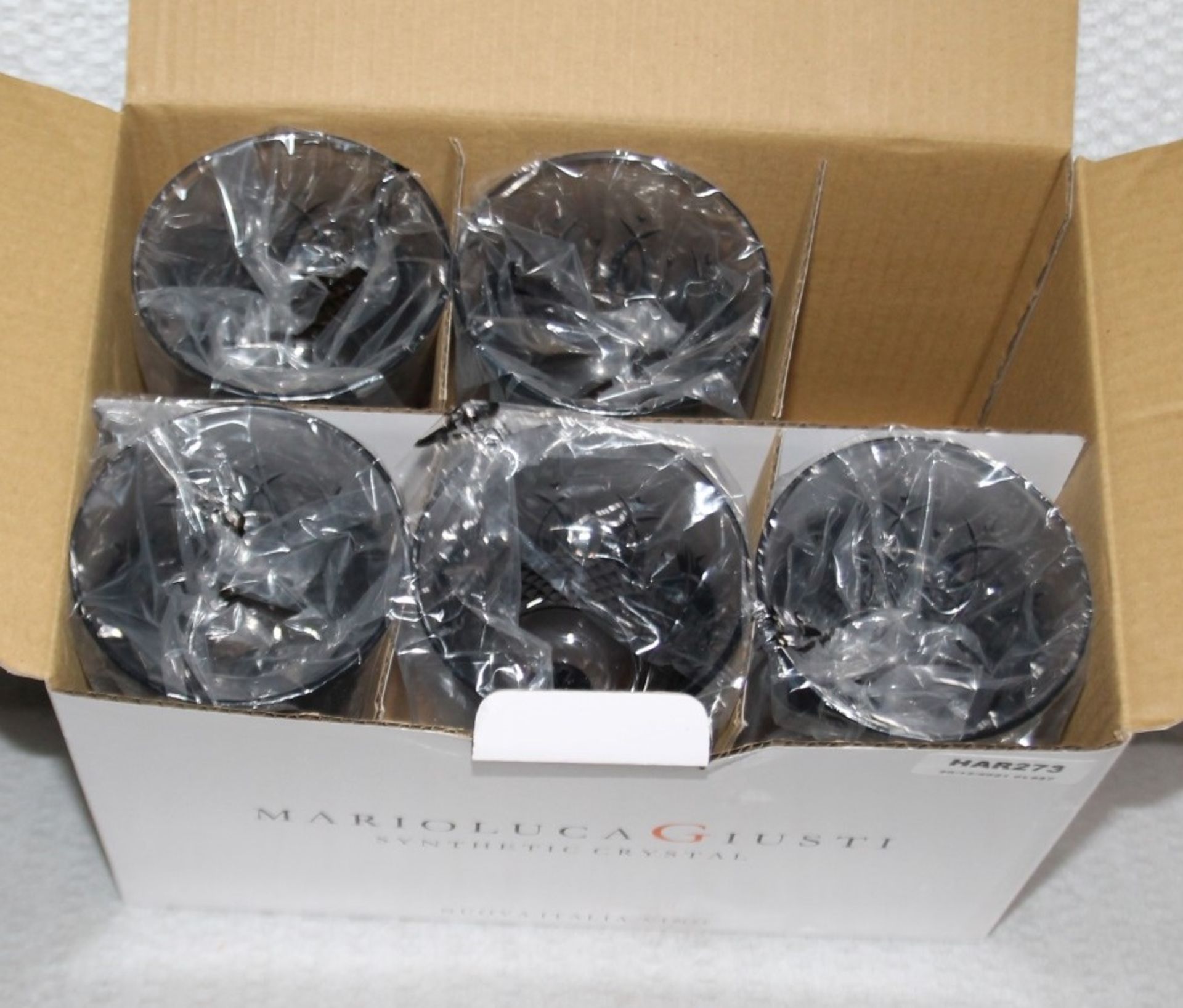 5 x  MARIO LUCA GIUSTI 'Italia' Synthetic Crystal Wine Glasses In Grey (180ml) - New / Unused - Image 5 of 5