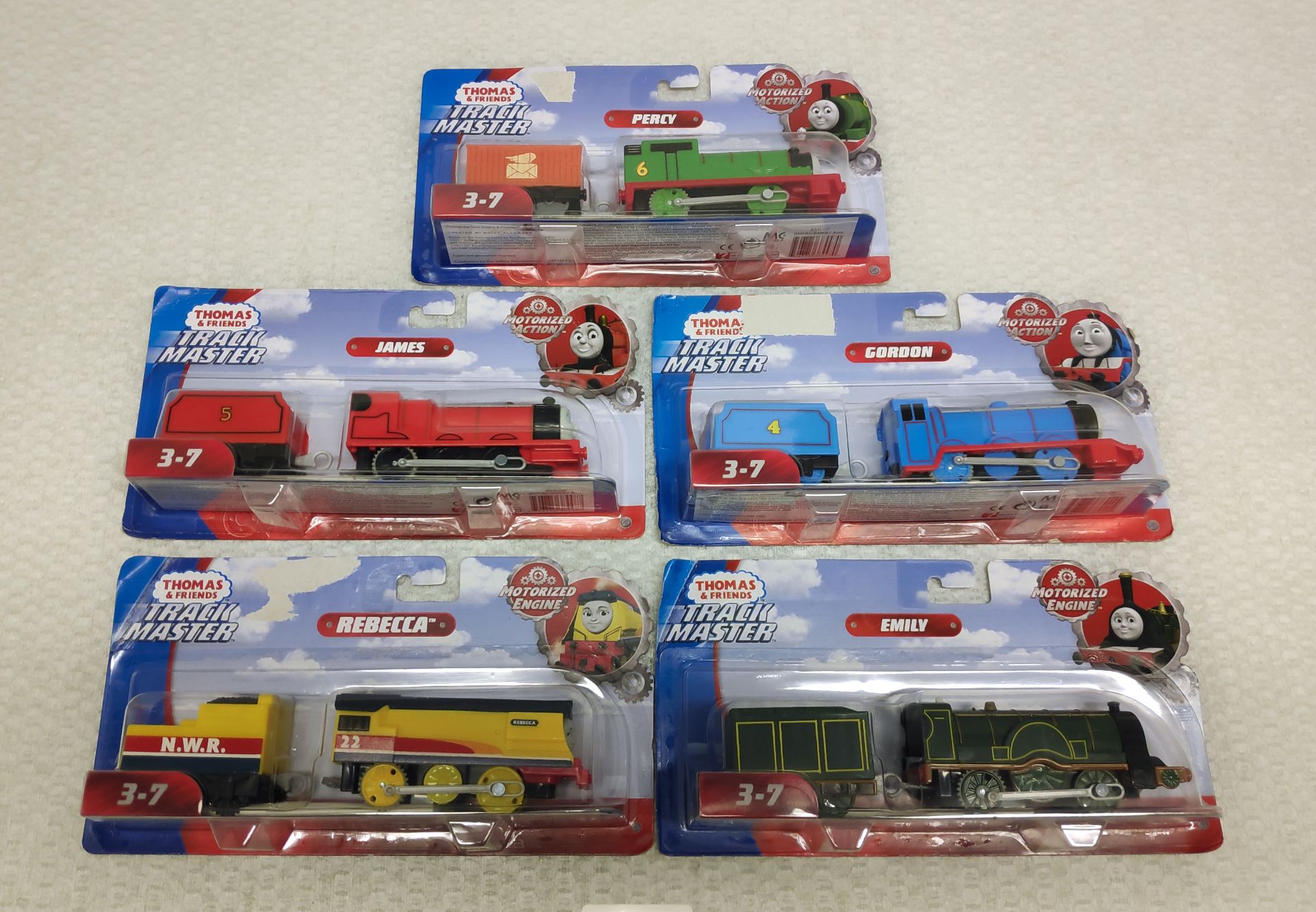 5 x Thomas & Friends Trackmaster Trains - Percy, Gordon, James, Emily and Rebecca - New/Boxed - HTYS