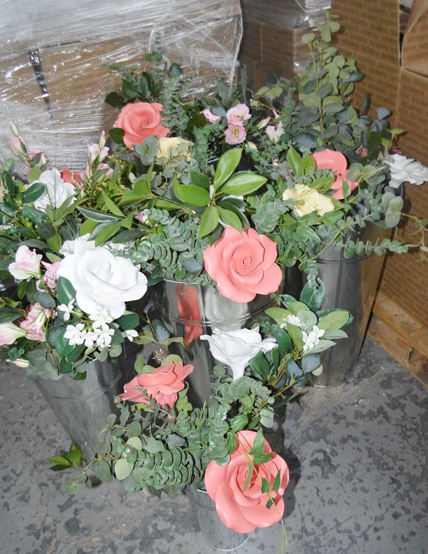 6 x Stunning Commercial Floral Display Bouquets Featuring Handmade Clay Roses and Silk Sprays - Ref: - Image 12 of 13