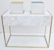 1 x BALDI Designer Retail Display Counter Featuring A Marble Effect Aesthetic And 2 x Glass Cloches