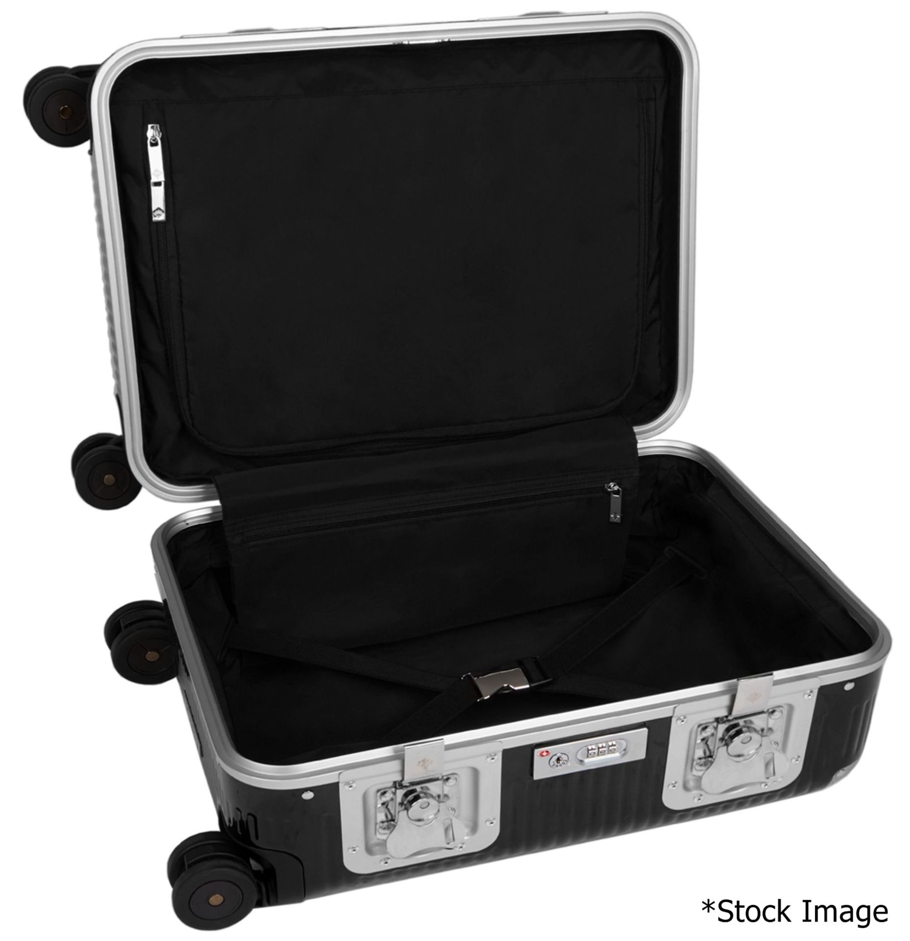 1 x FABBRICA PELLETTERIE MILANO 'Bank' Designer Spinner Light Carry-On Suitcase In Black (55cm) - - Image 2 of 10
