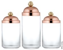 Set Of 3 x RUFFONI Glass Kitchen Jars With Copper Lids *Read Full Description*
