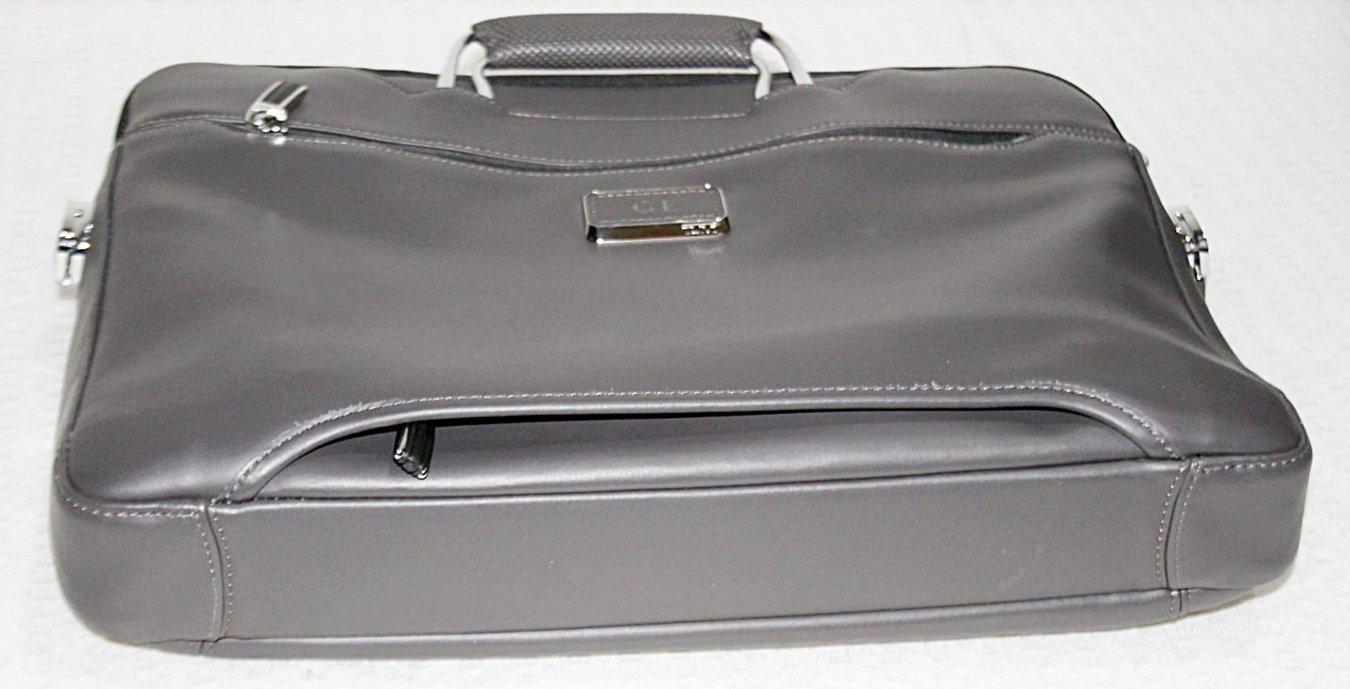 1 x TUMI Luxury Leather Slim Brief Case With Strap In A Taupe / Gunmetal Grey - Original Price £745 - Image 12 of 14