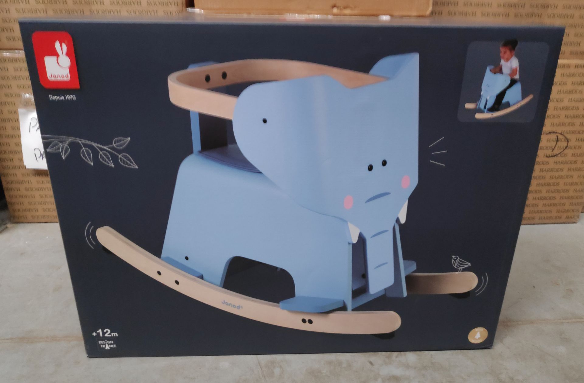 1 x Janod Childs Wooden Rocking Elephant - New/Boxed
