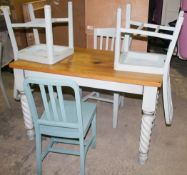 1 x Solid Wood Bistro Table With Turned Legs 4 x Mix-matched Chairs