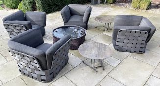 Set Of 4 x VARASCHIN Garden Outdoor Padded Armchairs With 1 x Circular Coffee Table