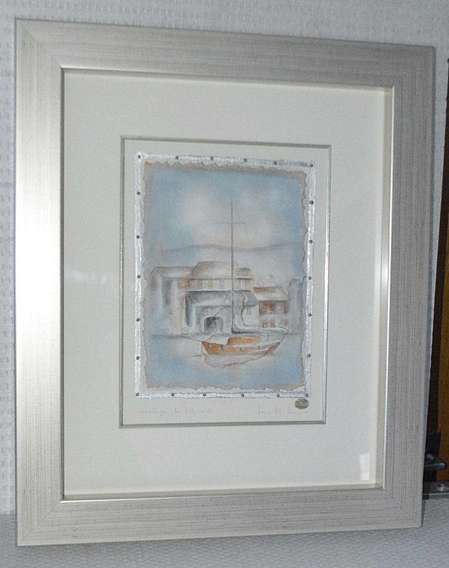 1 x Framed Original Mixed Media Artwork 'Mouillage De Bateau II' Signed By Kevin Blackham