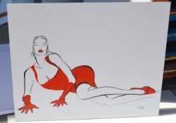 1 x Framed 'Lady in Red 'Artwork - Art Print On Board - From An Exclusive Property In Hale Barns -