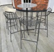 1 x Marbled Stone Topped Outdoor Poser Table With 6 x Wire Barstools + Cushions