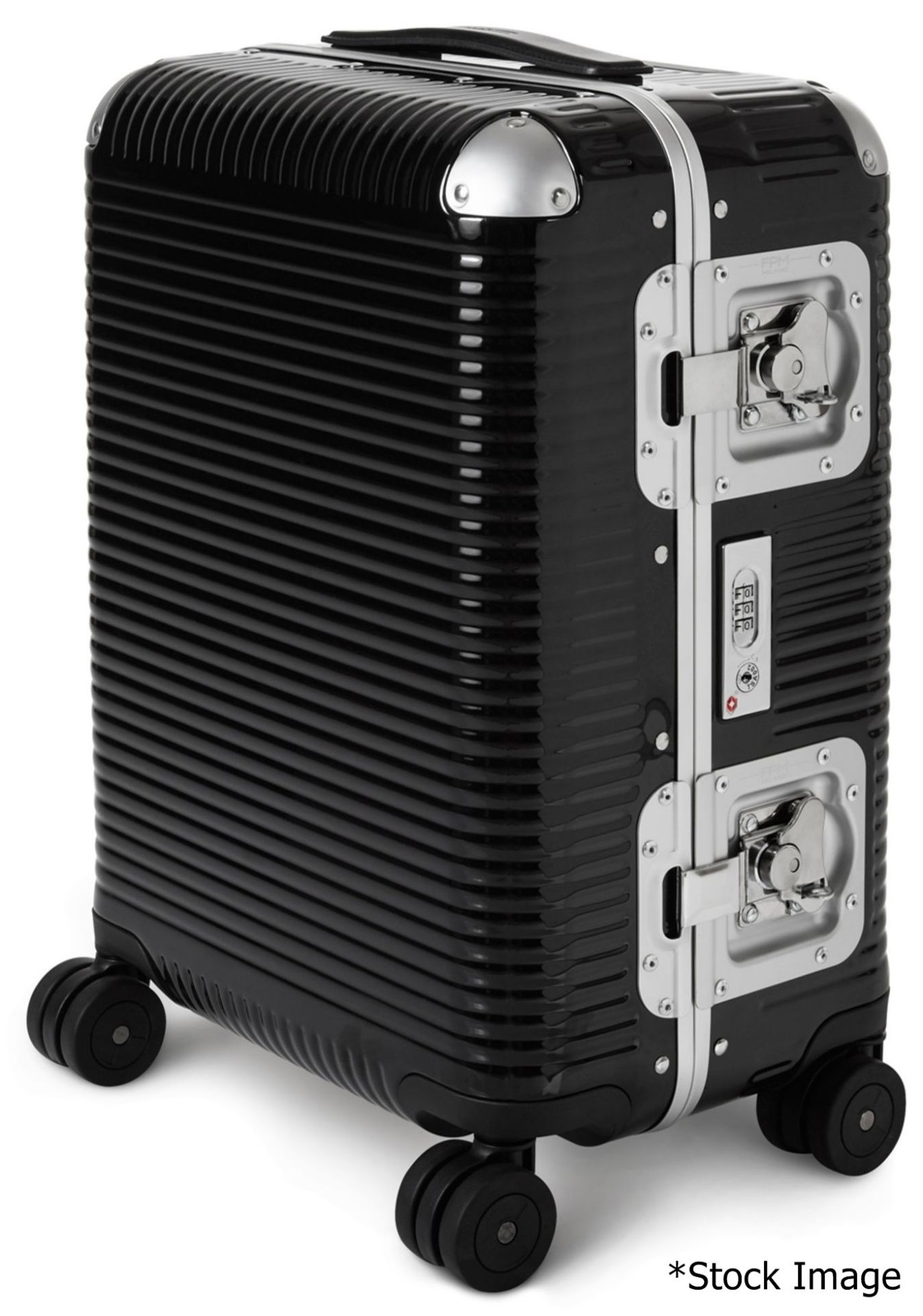 1 x FABBRICA PELLETTERIE MILANO 'Bank' Designer Spinner Light Carry-On Suitcase In Black (55cm) -