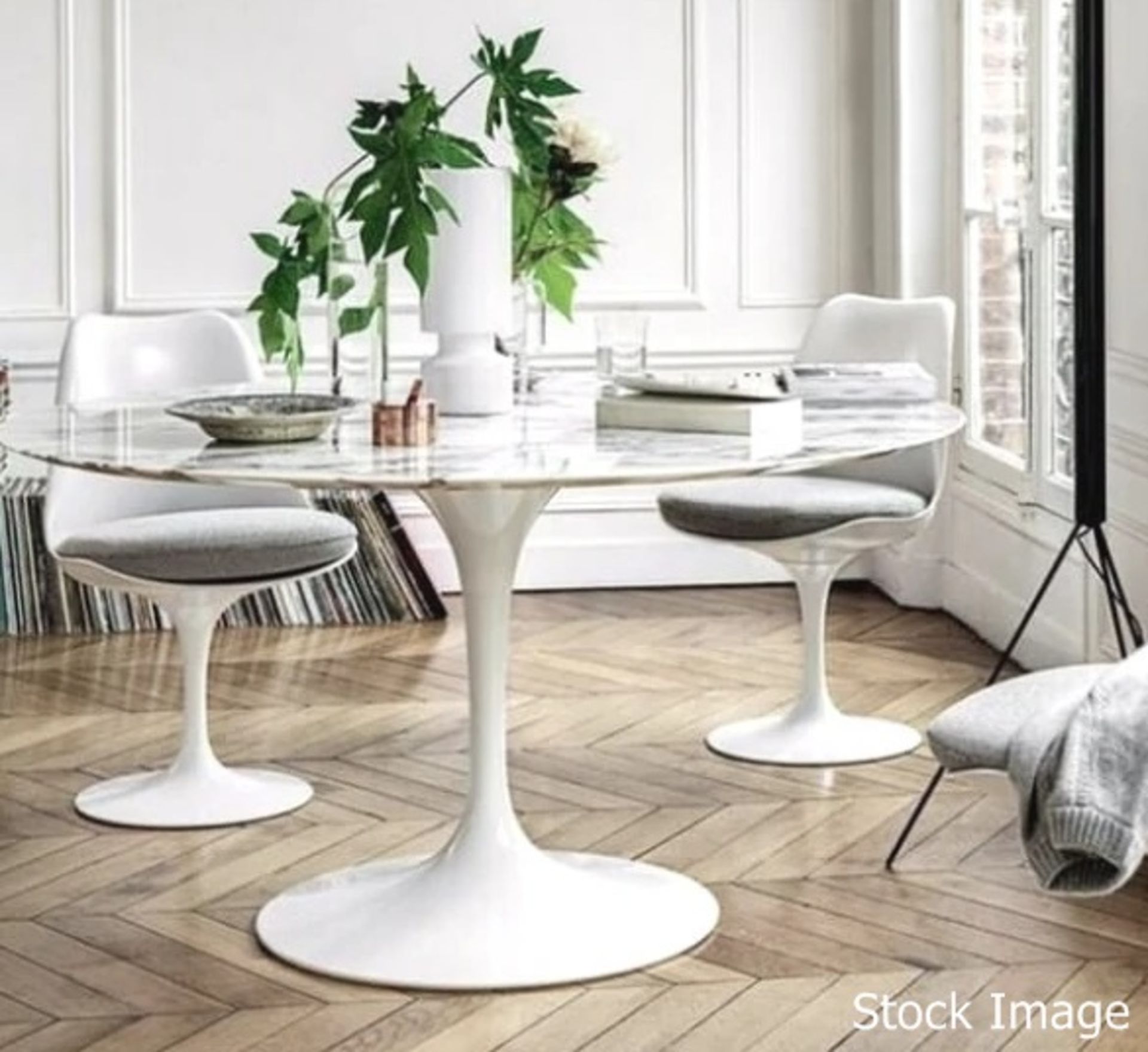 1 x Eero Saarinen Inspired Large Oval Carrara Marble-Topped Dining Table - H74cm x W150 x D120cm - Image 5 of 6