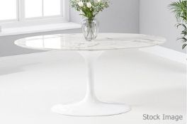 1 x Eero Saarinen Inspired Large Oval Carrara Marble-Topped Dining Table - H74cm x W150 x D120cm