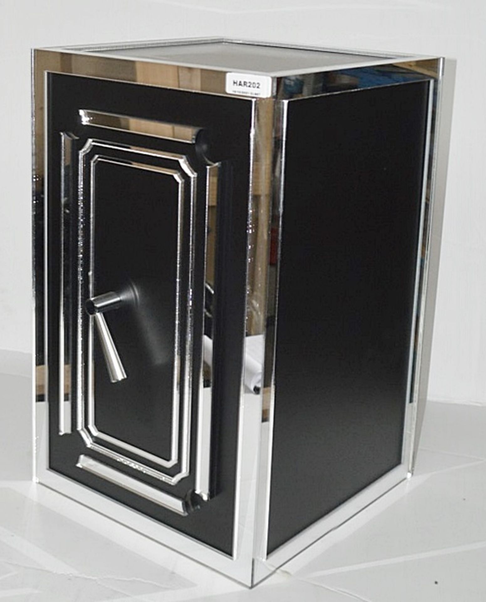 2 x Bank Vault Safe-style Shop Display Dumy Props In Black With Mirrored Decoration - Image 3 of 5