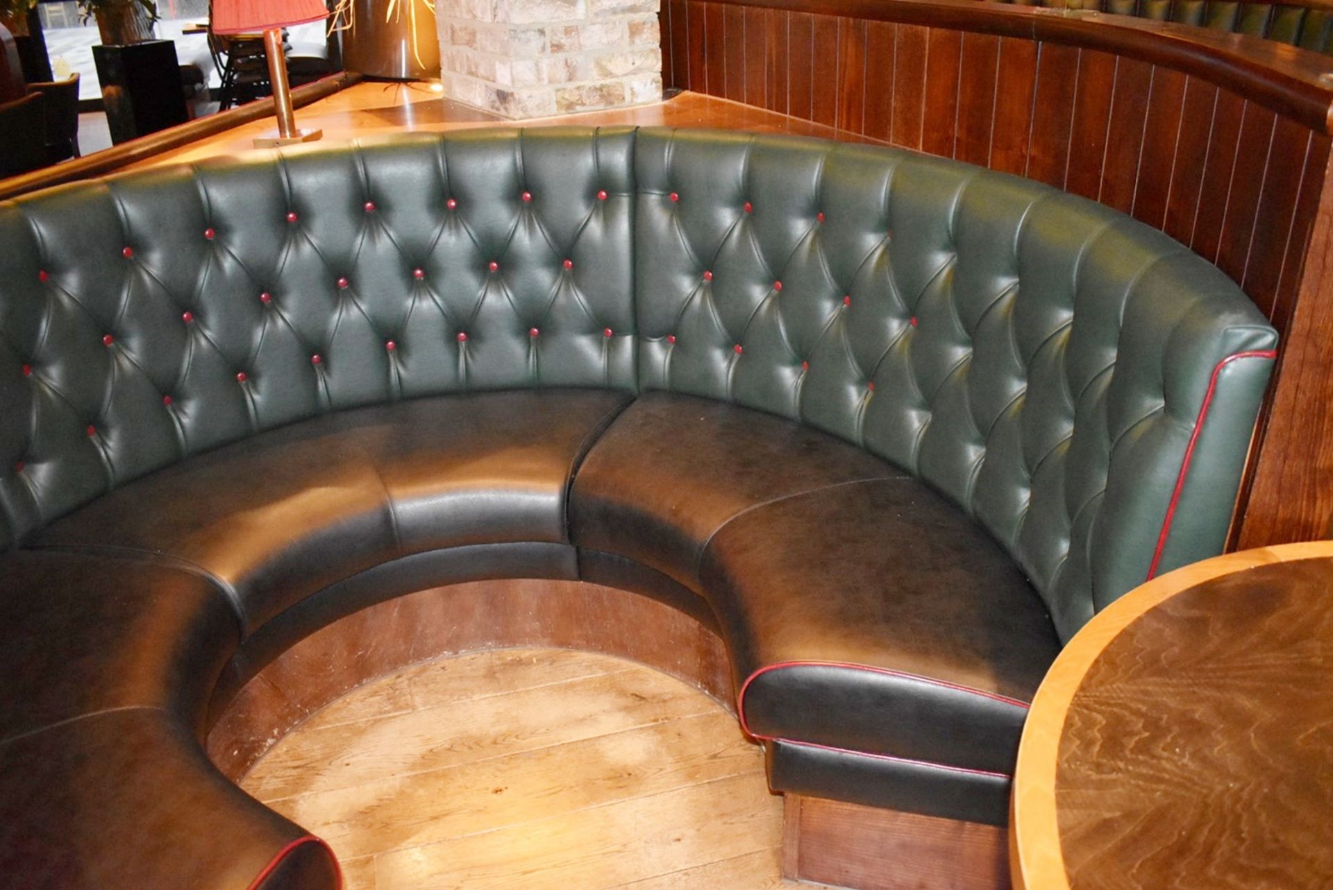 1 x Restaurant C-Shape 6 Person Seating Booth - Green and Black Studded Leather Upholstery - Image 7 of 8