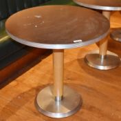 1 x Round Restaurant Dining Table Featuring Brushed Metal Edging and Base - Dimensions: ⌀76 x H76cm