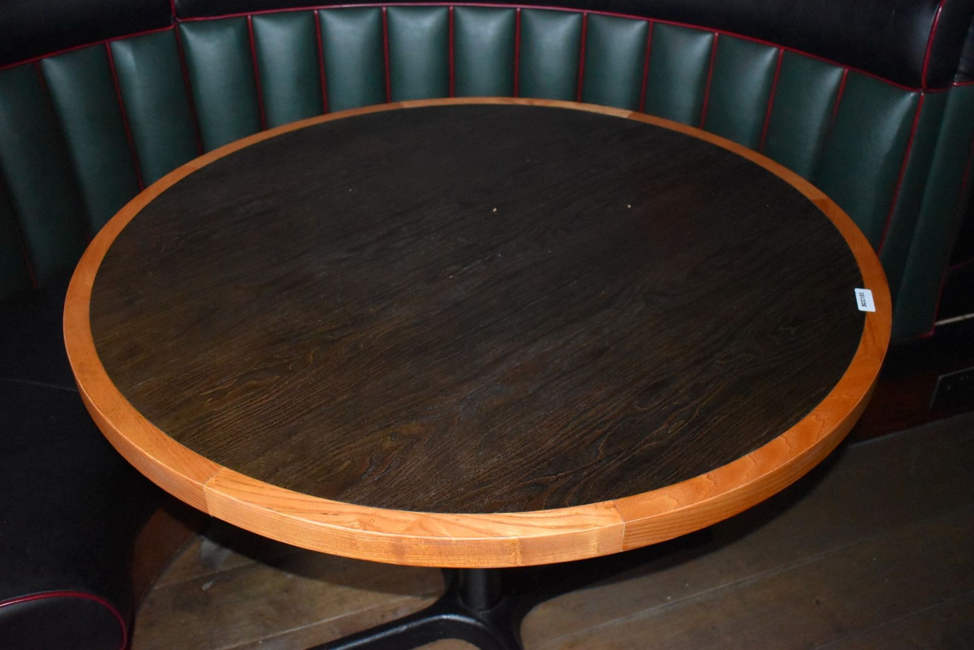 1 x Round Restaurant Table With a 105cm Diameter - Features a Two Tone Wooden Top and Cast Iron Base - Image 3 of 4