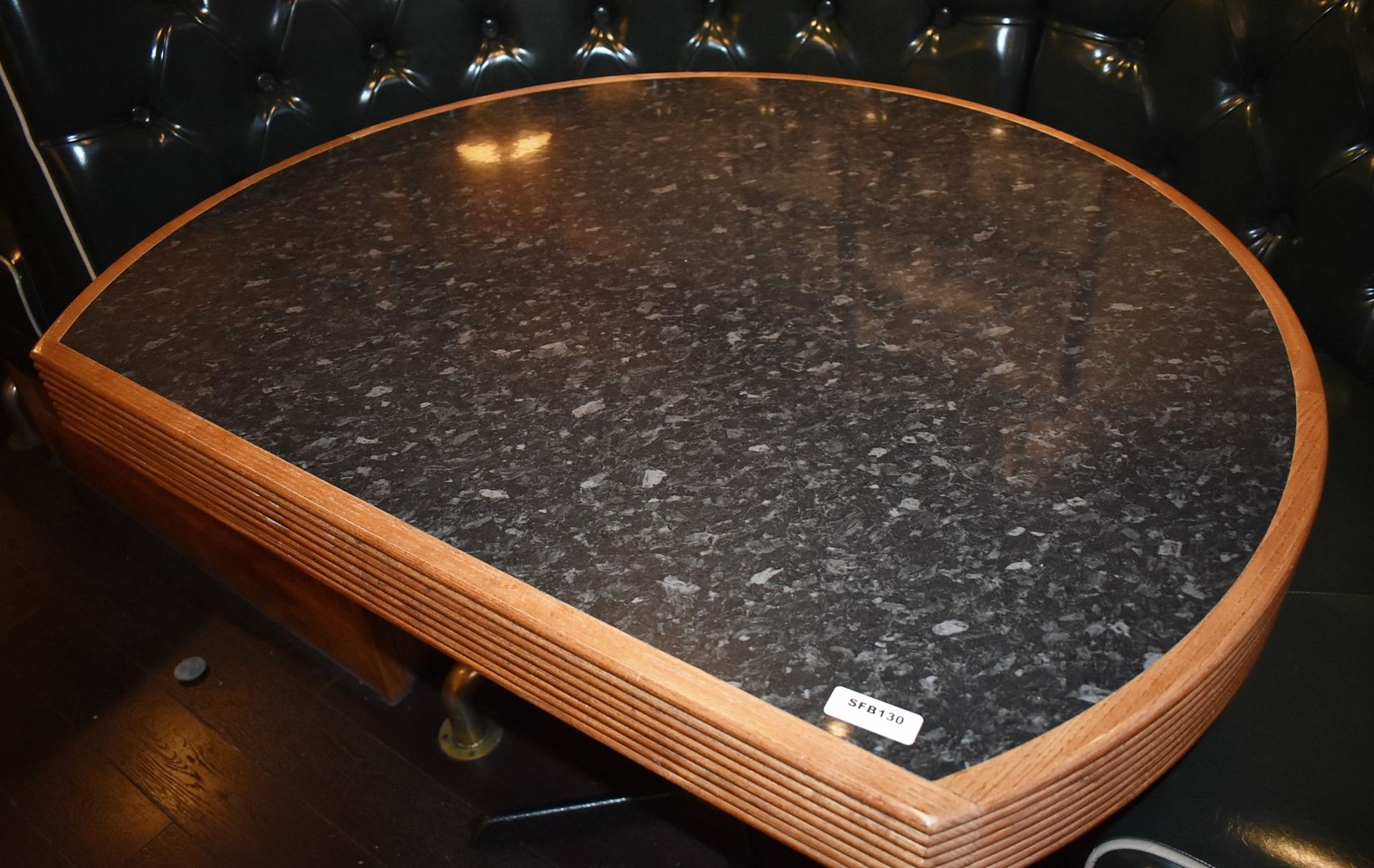 1 x Restaurant Semi-Circle Dining Table With Granite Style Surface, Wooden Edging and Cast Iron - Image 2 of 3