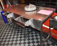 1 x Stainless Steel Prep Table With Waste Plate Food Chutes - Size: H90 X W182 x D60 cms