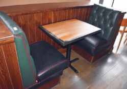 2 x Sections of Restaurant Booth Seating With Green and Black Leather Upholstery and Studded High