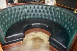 1 x Restaurant C-Shape 6 Person Seating Booth - Green and Black Studded Leather Upholstery