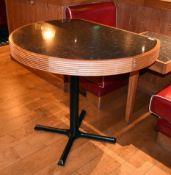 1 x Restaurant Semi-Circle Dining Table With Granite Style Surface, Wooden Edging and Cast Iron