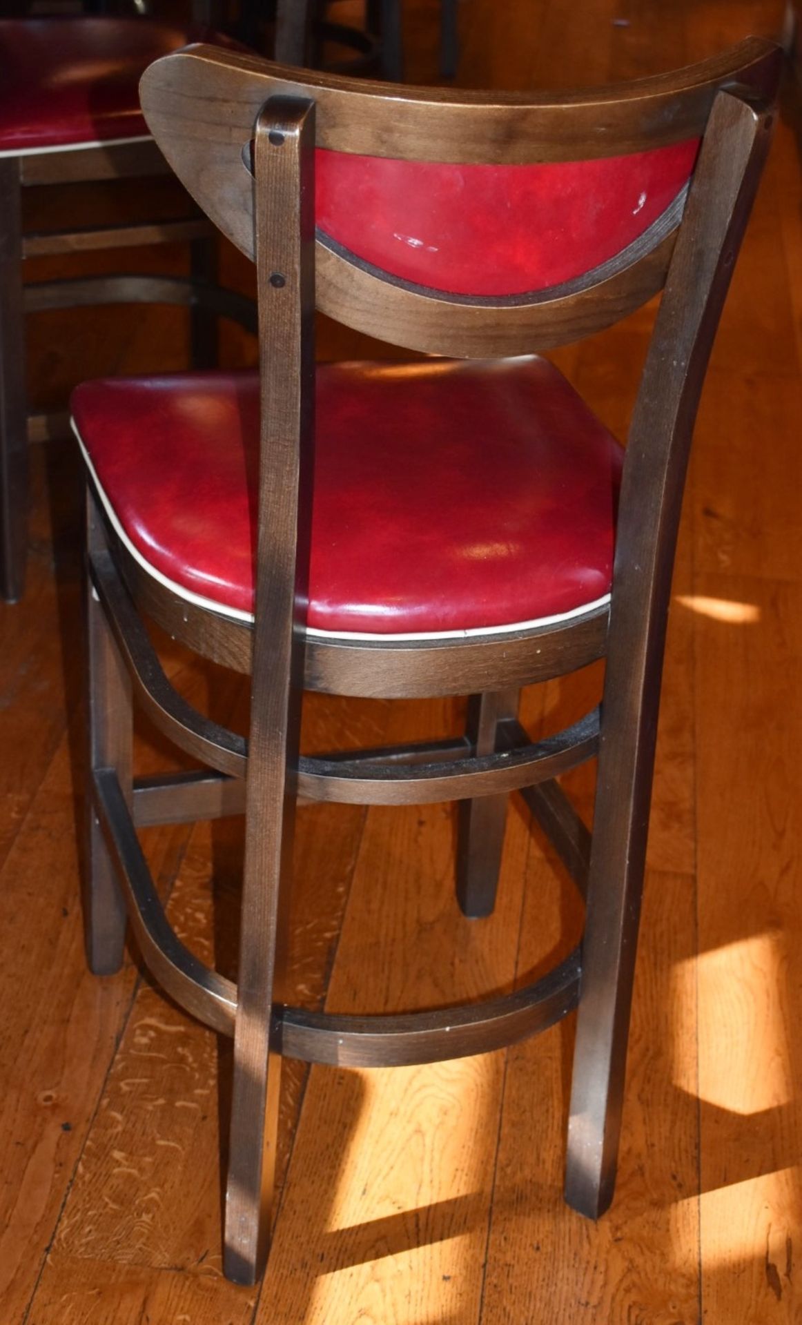 4 x Wine Red Faux Leather Bar Stools From Italian American Restaurant - Retro Design With Dark - Image 3 of 5