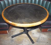 1 x Round Restaurant Table With a 105cm Diameter - Features a Two Tone Wooden Top and Cast Iron Base