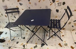 1 x Metal Folding Table And Chairs In Navy Blue - Table Approx. 700Mm X 700Mm - Ref: BGC054 -