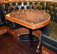 1 x Restaurant Semi-Circle Dining Table With Granite Style Surface, Wooden Edging and Cast Iron