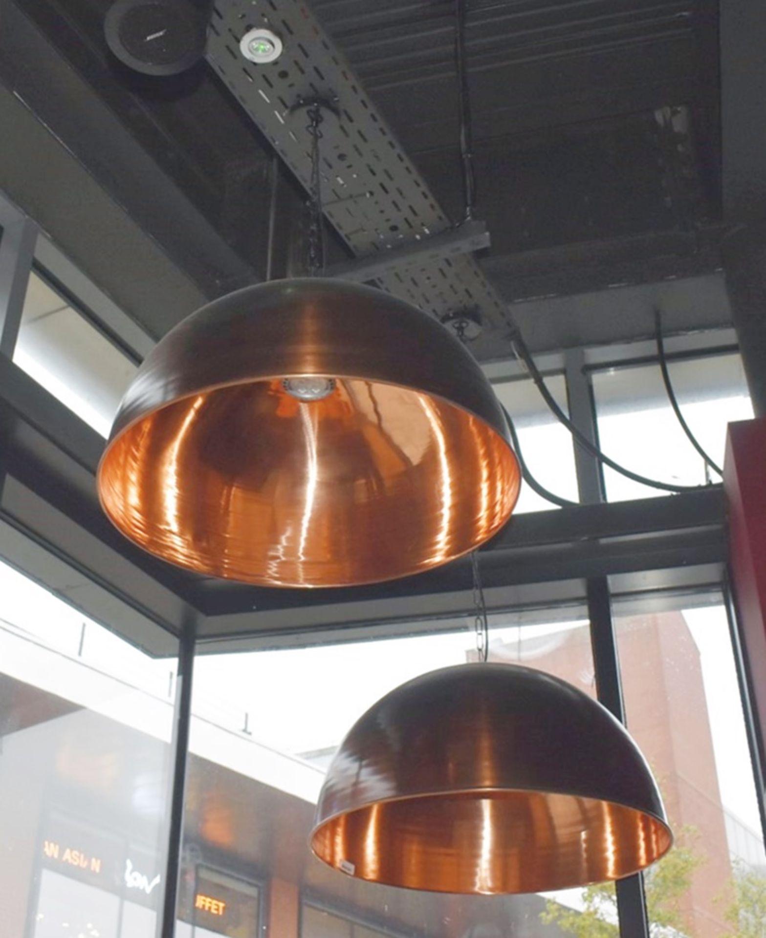 2 x Large Copper Dome Light Pendants - Size: Height 40cms x Diameter 65cms x Drop 50cms - Image 3 of 5