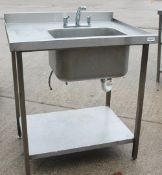 1 x Stainless Steel Commercial Wash Station / Sink Unit, With Upstand And Undershelf - Ref: GEN543