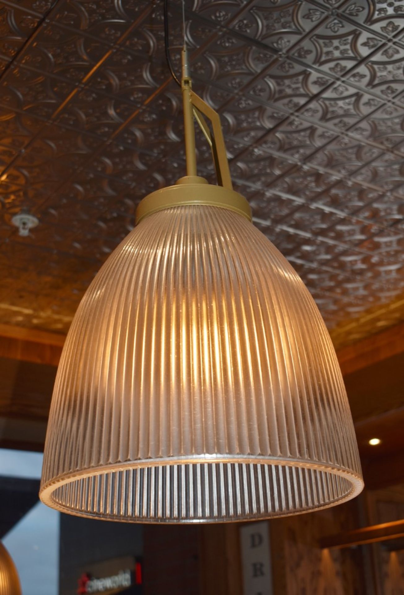 4 x Industrial-style Pendant Light Fittings In Bronze With Pleated Glass Shades - Image 3 of 4