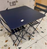 1 x Metal Folding Table And Chairs In Navy Blue - Table Approx. 700Mm X 700Mm - Ref: BGC053 -