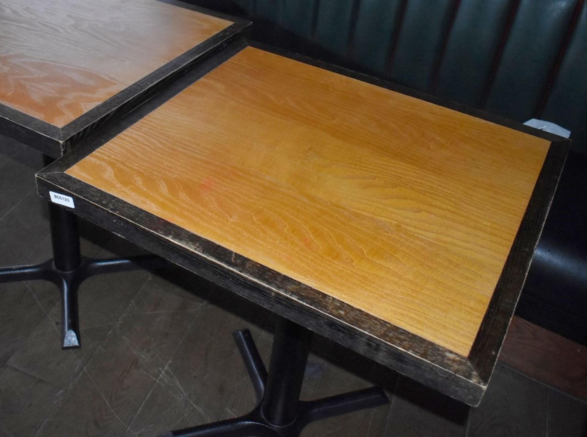 2 x Restaurant Dining Tables - Seats 2 Persons Per Table - Two Tone Wooden Top and Cast Iron Bases - Image 3 of 5