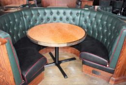 1 x Restaurant C-Shape 6 Person Seating Booth - Green and Black Studded Leather Upholstery